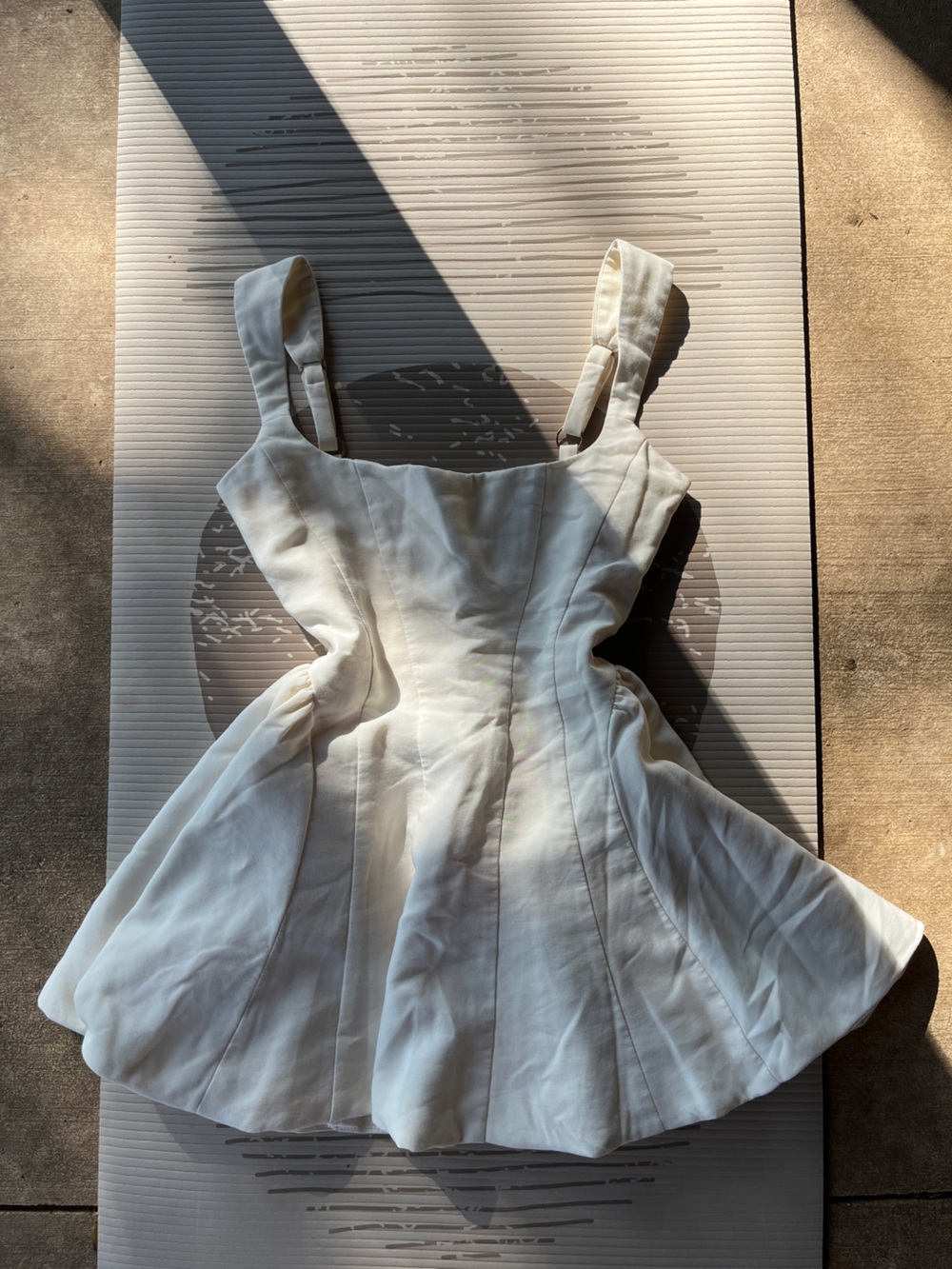 Showpo Cream Mini Fit-and-Flare Dress with Wide Straps